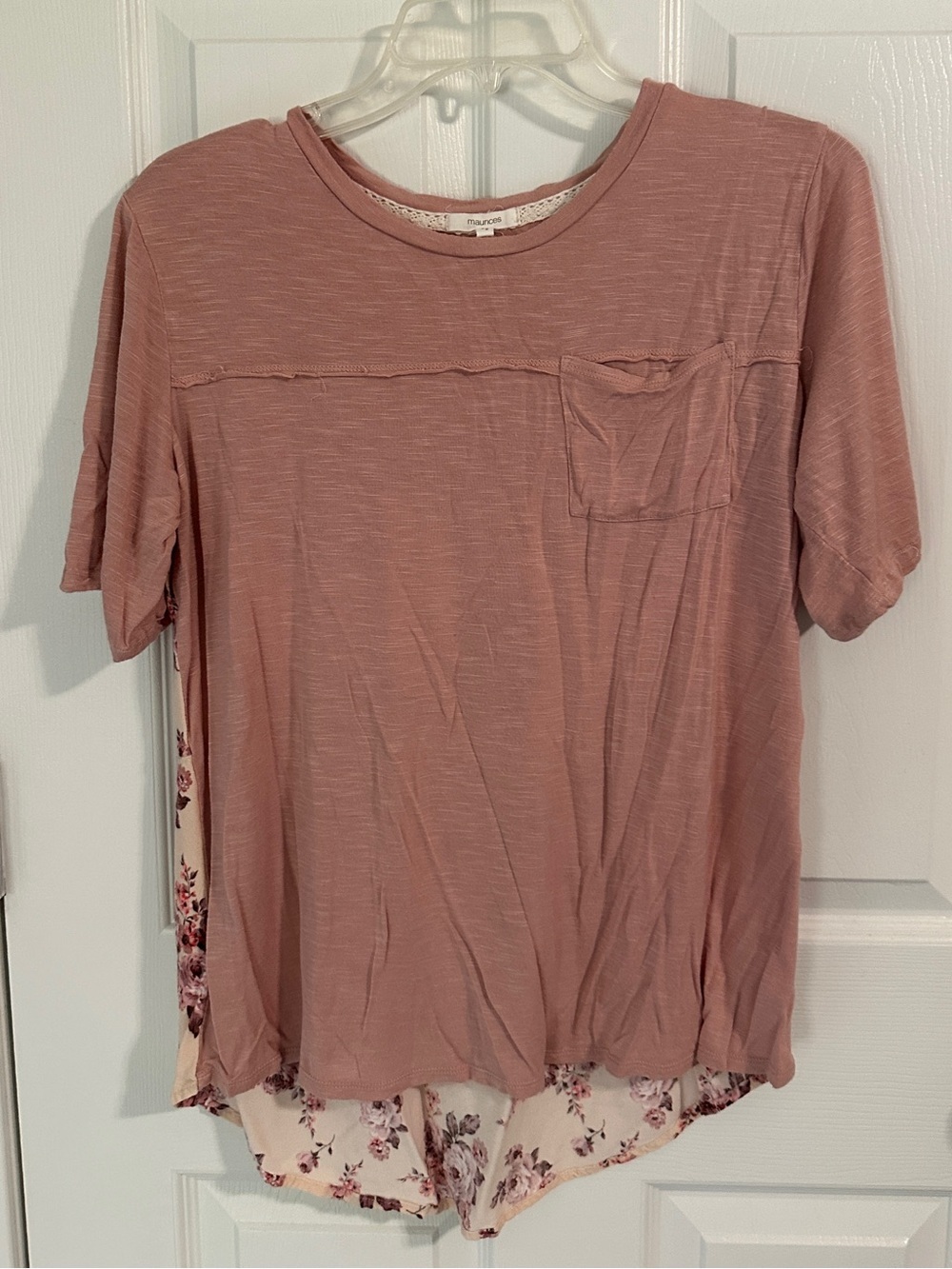 Maurices Dusty Rose Layered Short-Sleeve Pocket Top